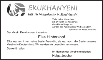 Traueranzeige von Elke Hinterkopf von Siegener Zeitung