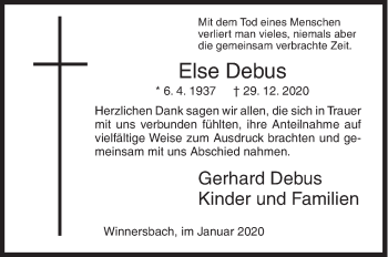 Traueranzeige von Else Debus von Siegener Zeitung
