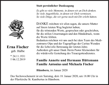 Traueranzeige von Erna Fischer von Siegener Zeitung