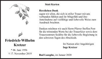 Traueranzeige von Friedrich-Wilhelm Kretzer von Siegener Zeitung