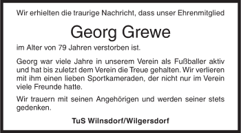 Traueranzeige von Georg Grewe von Siegener Zeitung