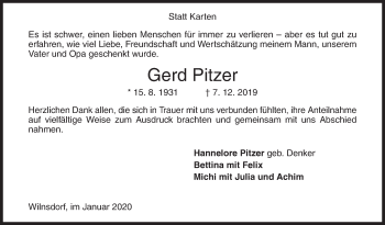 Traueranzeige von Gerd Pitzer von Siegener Zeitung