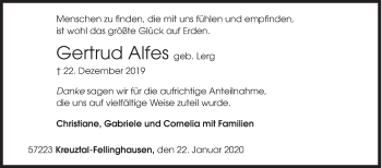 Traueranzeige von Gertrud Alfes von Siegener Zeitung