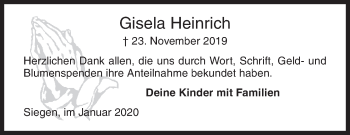 Traueranzeige von Gisela Heinrich von Siegener Zeitung