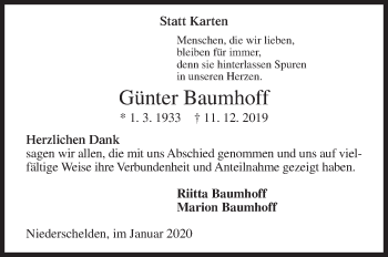 Traueranzeige von Günter Baumhoff von Siegener Zeitung