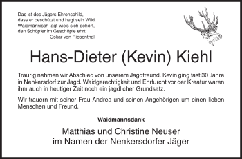 Traueranzeige von Hans-Dieter Kiehl von Siegener Zeitung