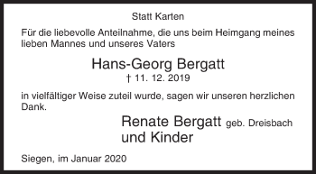 Traueranzeige von Hans-Georg Bergatt von Siegener Zeitung