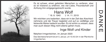 Traueranzeige von Hans Wolf von Siegener Zeitung