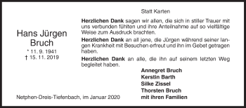 Traueranzeige von Hans Jürgen Bruch von Siegener Zeitung