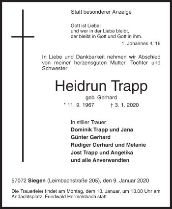 Traueranzeige von Heidrun Trapp von Siegener Zeitung