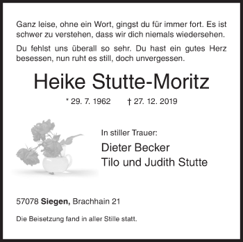 Traueranzeige von Heike Stutte-Moritz von Siegener Zeitung