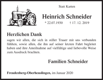 Traueranzeige von Heinrich Schneider von Siegener Zeitung