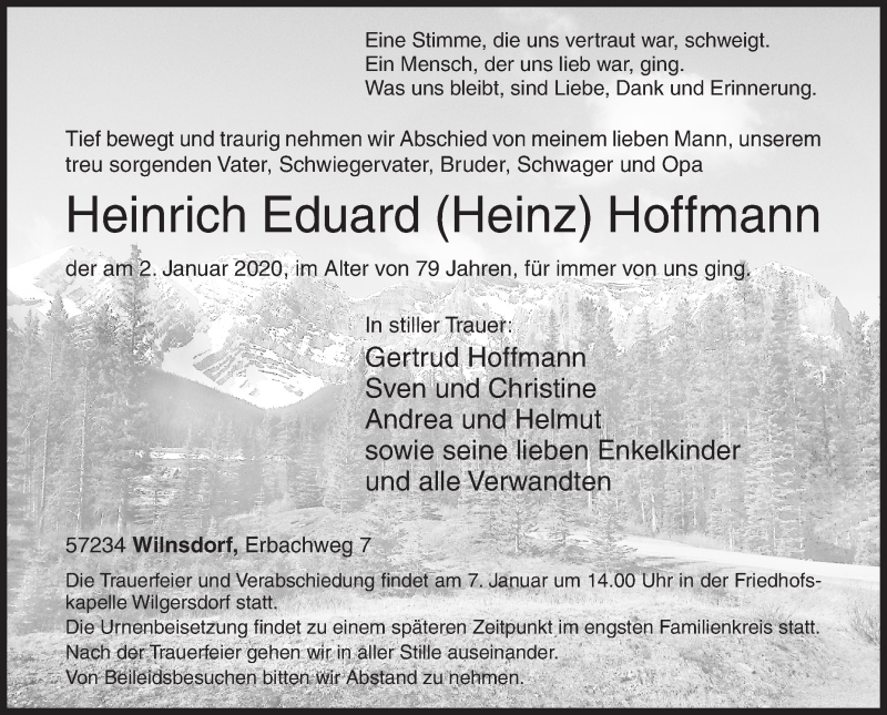  Traueranzeige für Heinrich Eduard Hoffmann vom 04.01.2020 aus Siegener Zeitung
