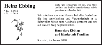 Traueranzeige von Heinz Ebbing von Siegener Zeitung