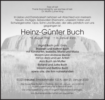 Traueranzeige von Heinz-Günter Buch von Siegener Zeitung
