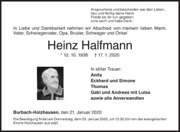 Traueranzeige von Heinz Halfmann von Siegener Zeitung
