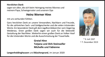 Traueranzeige von Heinz Werner Hinn von Siegener Zeitung
