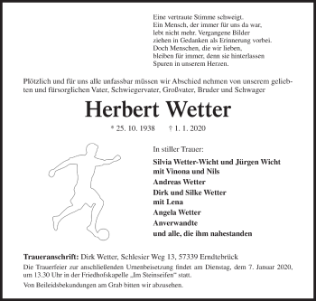 Traueranzeige von Herbert Wetter von Siegener Zeitung