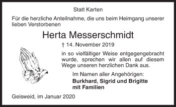 Traueranzeige von Herta Messerschmidt von Siegener Zeitung