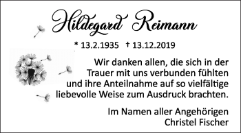 Traueranzeige von Hildegard Reimann von Siegener Zeitung