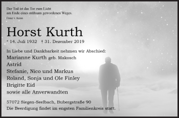 Traueranzeige von Horst Kurth von Siegener Zeitung