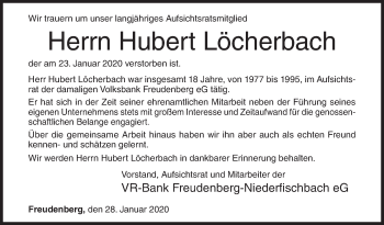 Traueranzeige von Hubert Löcherbach von Siegener Zeitung