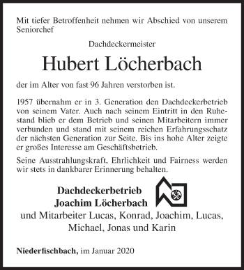 Traueranzeige von Hubert Löcherbach von Siegener Zeitung