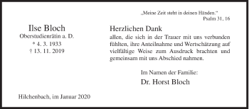 Traueranzeige von Ilse Bloch von Siegener Zeitung
