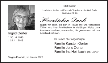 Traueranzeige von Ingrid Oerter von Siegener Zeitung