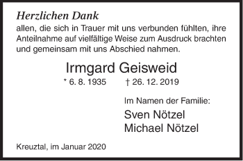Traueranzeige von Irmgard Geisweid von Siegener Zeitung