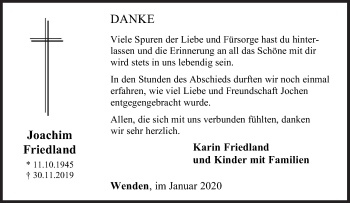 Traueranzeige von Joachim Friedland von Siegener Zeitung