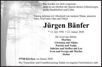 Traueranzeige von Jürgen Bänfer von Siegener Zeitung
