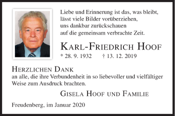 Traueranzeige von Karl-Friedrich Hoof von Siegener Zeitung