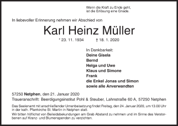 Traueranzeige von Karl Heinz Müller von Siegener Zeitung