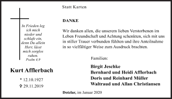 Traueranzeige von Kurt Afflerbach von Siegener Zeitung