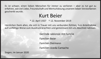 Traueranzeige von Kurt Beier von Siegener Zeitung