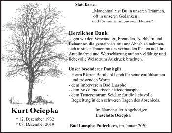 Traueranzeige von Kurt Ociepka von Siegener Zeitung