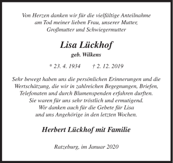 Traueranzeige von Lisa Lückhof von Siegener Zeitung