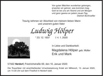 Traueranzeige von Ludwig Hölper von Siegener Zeitung