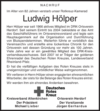 Traueranzeige von Ludwig Hölper von Siegener Zeitung