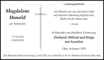Traueranzeige von Magdalene Hunold von Siegener Zeitung