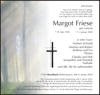 Traueranzeige von Margot Friese von Siegener Zeitung