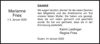 Traueranzeige von Marianne Fries von Siegener Zeitung
