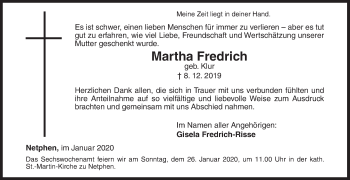 Traueranzeige von Martha Fredrich von Siegener Zeitung