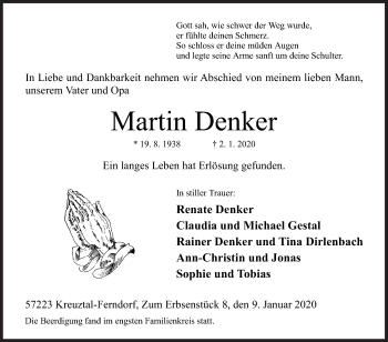 Traueranzeige von Martin Denker von Siegener Zeitung