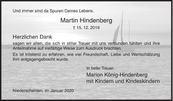 Traueranzeige von Martin Hindenberg von Siegener Zeitung