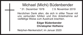 Traueranzeige von Michael  Büdenbender von Siegener Zeitung