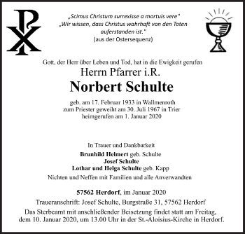 Traueranzeige von Norbert Schulte von Siegener Zeitung