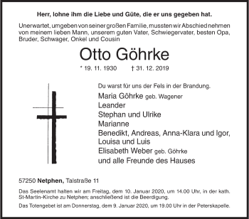 Traueranzeige von Otto Göhrke von Siegener Zeitung