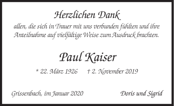 Traueranzeige von Paul Kaiser von Siegener Zeitung